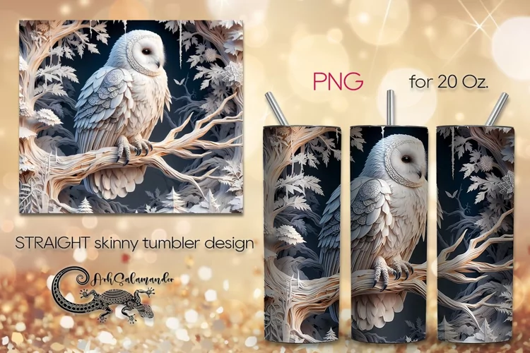 3D style Owl | skinny tumbler Sublimation design PLUS