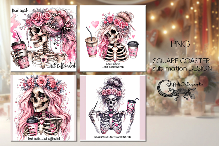 Skulls and coffee| Halloween square coaster sublimation