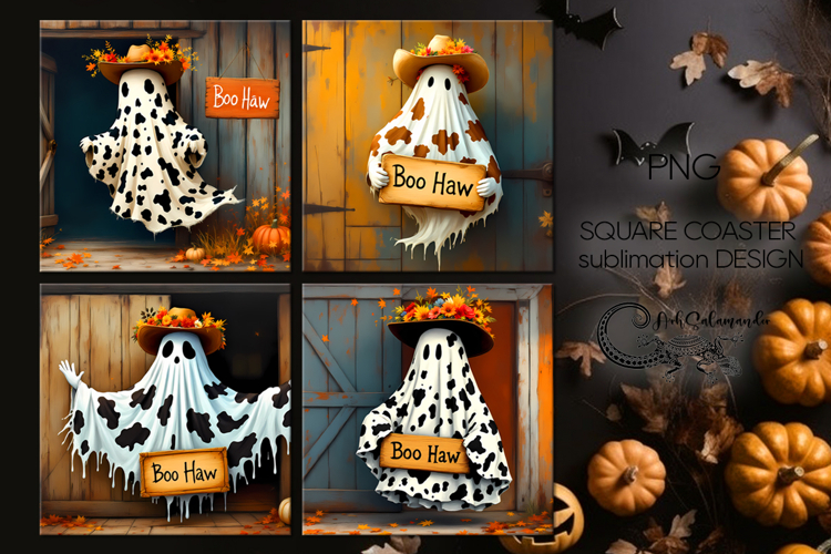 Halloween cow | 4 square coaster sublimation designs