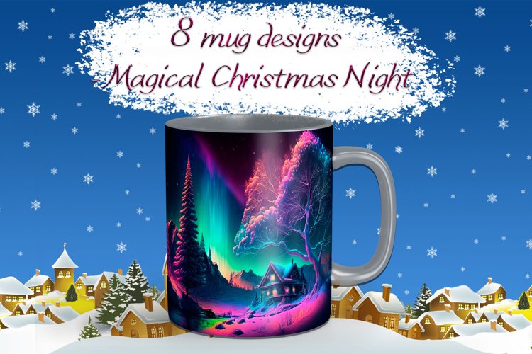 Mugs with a Christmas pattern I 8 mug designs, JPG example image 1