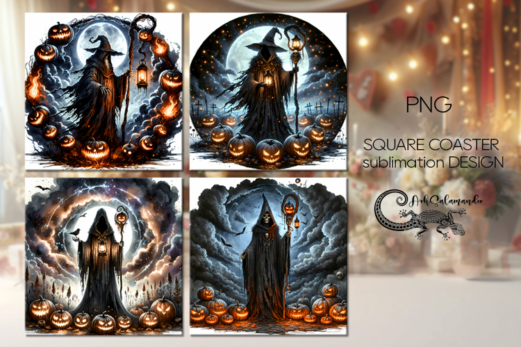 Halloween landscape | 4 square coaster sublimation designs P