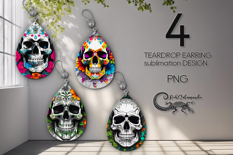 Skull and flowers | Halloween Teardrop earring sublimation P