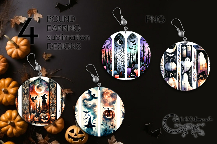 Halloween brushstroke | 4 Sublimation round earring designs