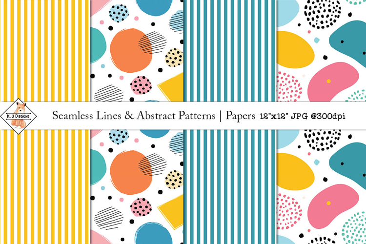 Seamless Abstract Lines and Shape Patterns | Digital Papers