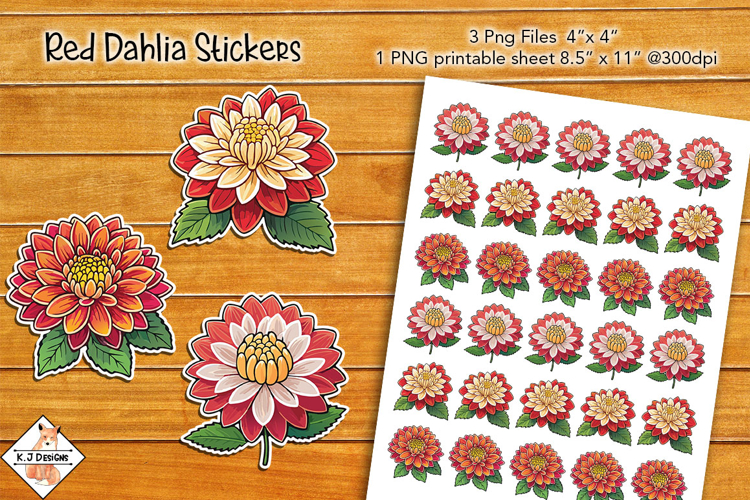 Red Dahlia Stickers | Print and Cut