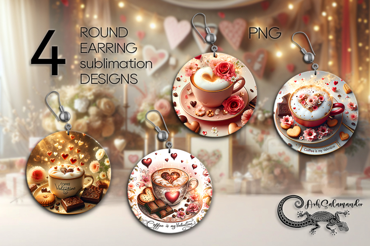 Coffee is my love | 4 Round earring sublimation designs P