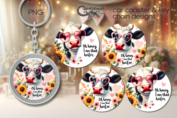 Cow & flowers | Sublimation car coaster & key chain PL