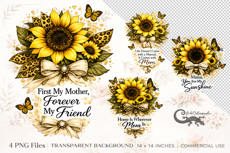 Sunflower Mom Quotes | 4 PNG sublimation clipart designs