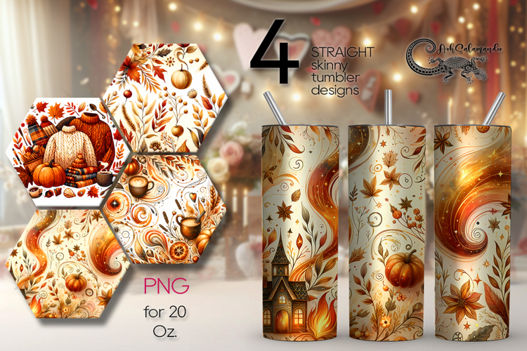 Golden Autumn, Fall | 4 Skinny Tumbler Sublimation designs