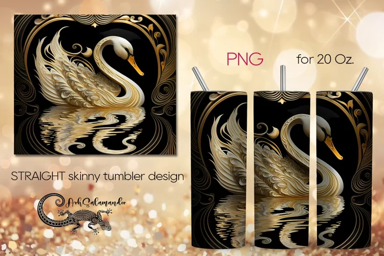 Swan | black & gold skinny tumbler Sublimation design PLUS