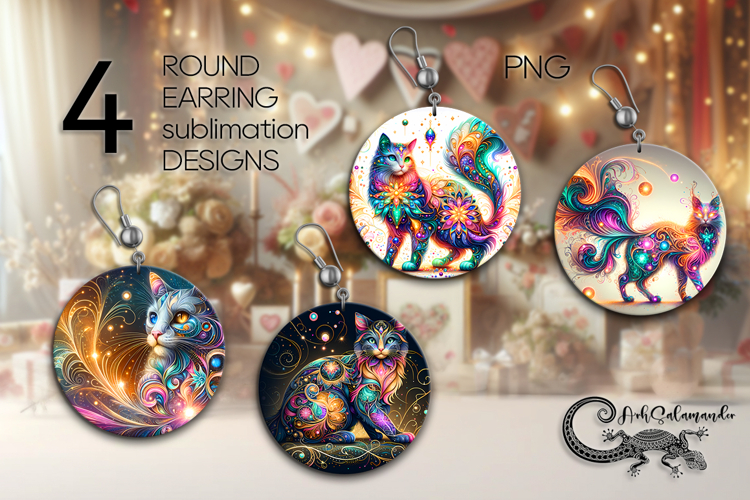 Fantasy Cats | Cartoon style Round earring sublimation PL