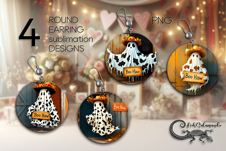 Halloween cow | 4 Sublimation round earring designs PL