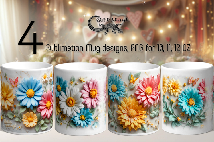 Spring 3D flowers | 4 Mug Sublimation designs PL
