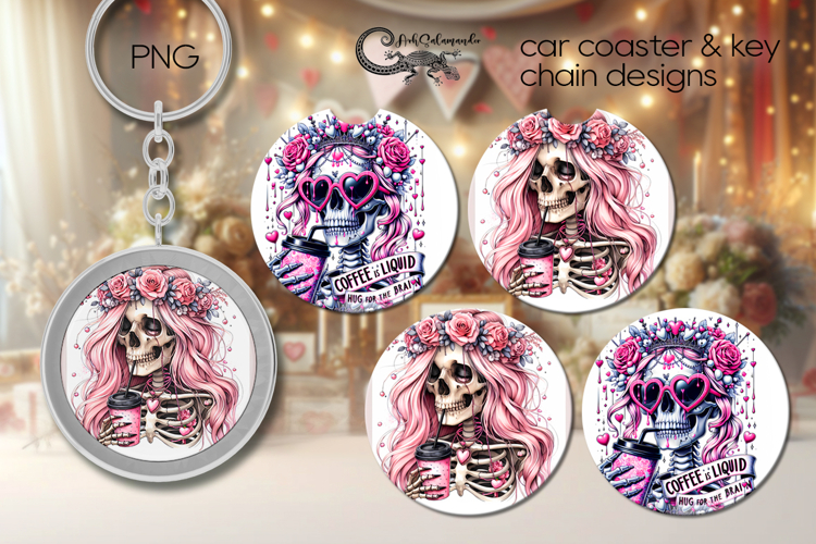 Skull and coffee | Halloween Car coaster & key chain PL