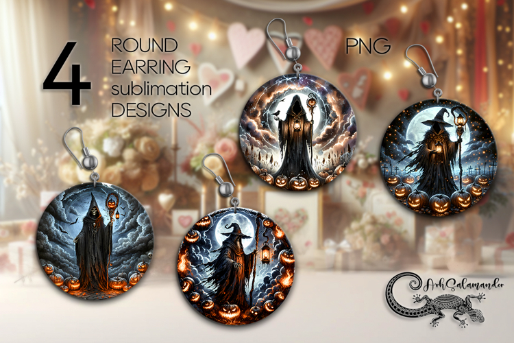 Halloween landscape | 4 Sublimation round earring designs