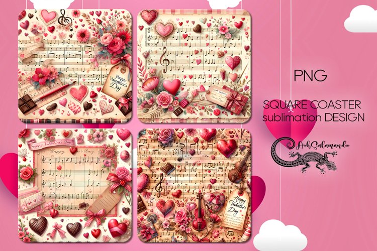 Shabby chic, vintage | valentine square coaster sublimation