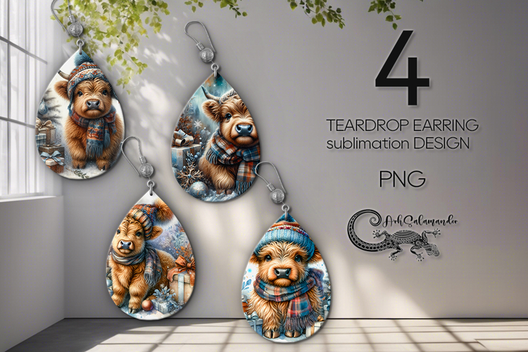 Christmas Cows | retro Teardrop earring sublimation design