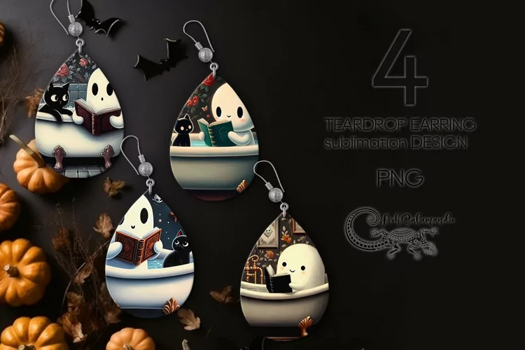Funny ghost | Teardrop Earring Sublimation design PLUS