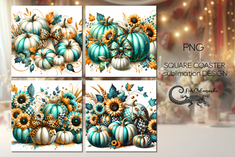 Pumpkin season | 4 autumn square coaster sublimation designs
