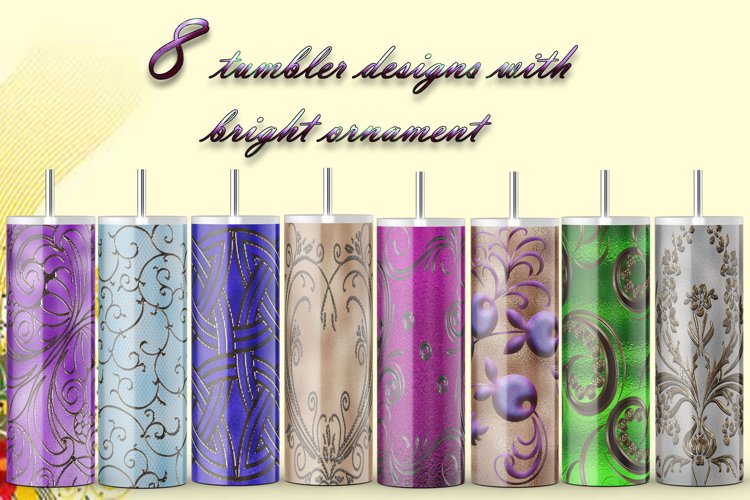 Designs with bright ornament l 8 tumbler designs, JPG