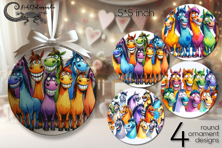 Funny animals | 4 round ornaments sublimation designs P