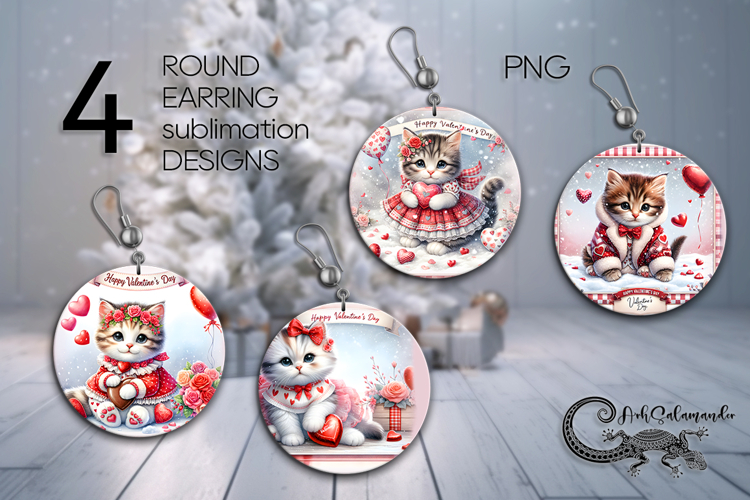 Valentine cat | 4 love Round Earring sublimation designs P