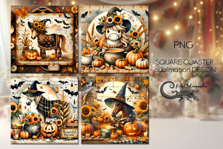 Halloween horse | 4 square coaster sublimation designs