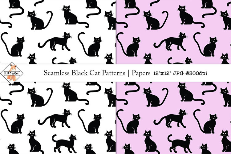 Seamless Black Cat Patterns example image 1