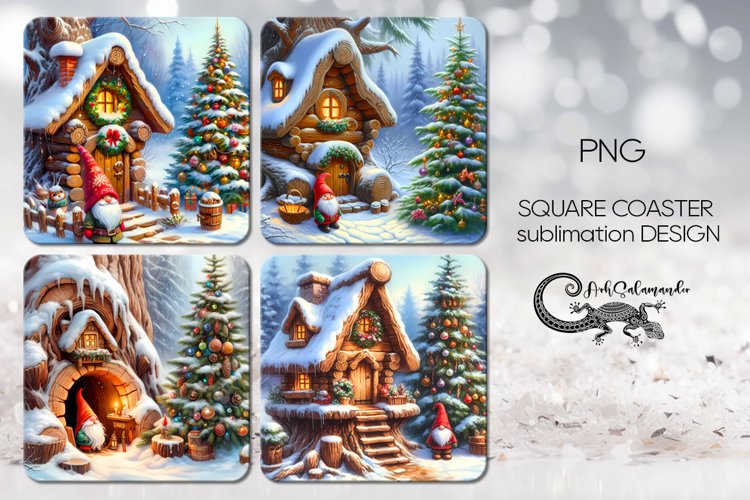 Christmas gnome | 4 square coaster sublimation designs PLUS example image 1