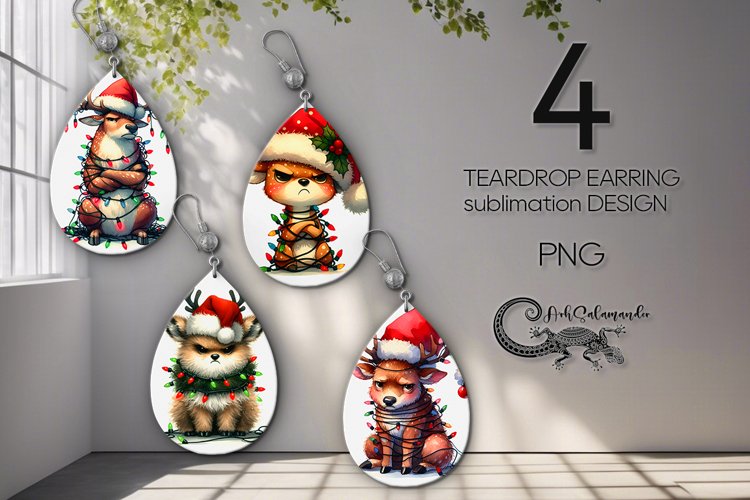 Christmas Deer | funny Teardrop earring Sublimation design P example image 1