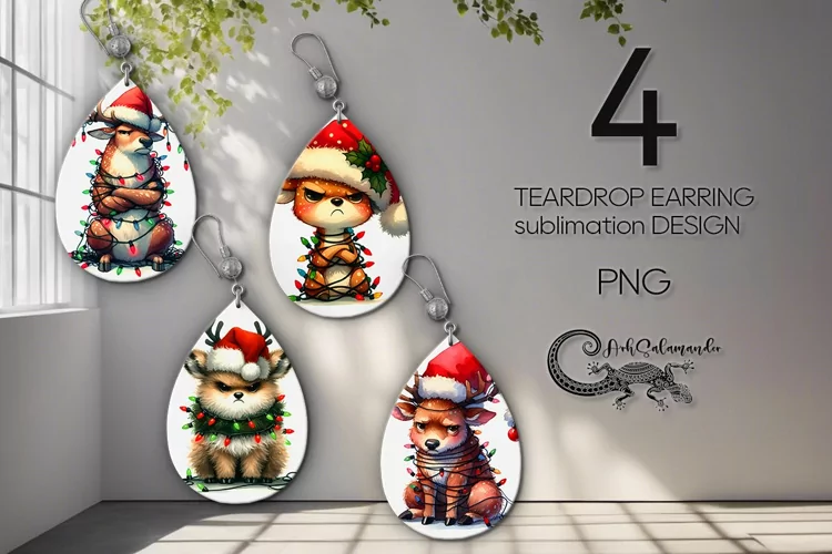 Christmas Deer | funny Teardrop earring Sublimation design P