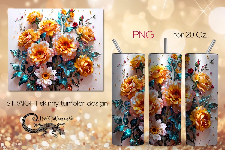 Glitter Flowers | shining tumbler Sublimation design PLUS