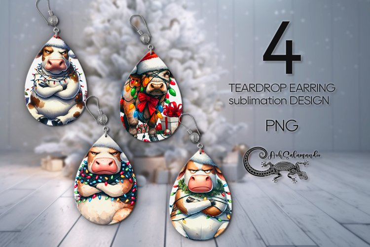 Christmas cow | funny Teardrop earring Sublimation PLUS