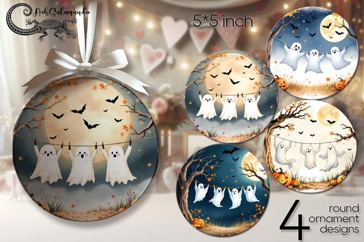 Cute ghost | halloween round ornaments sublimation designs