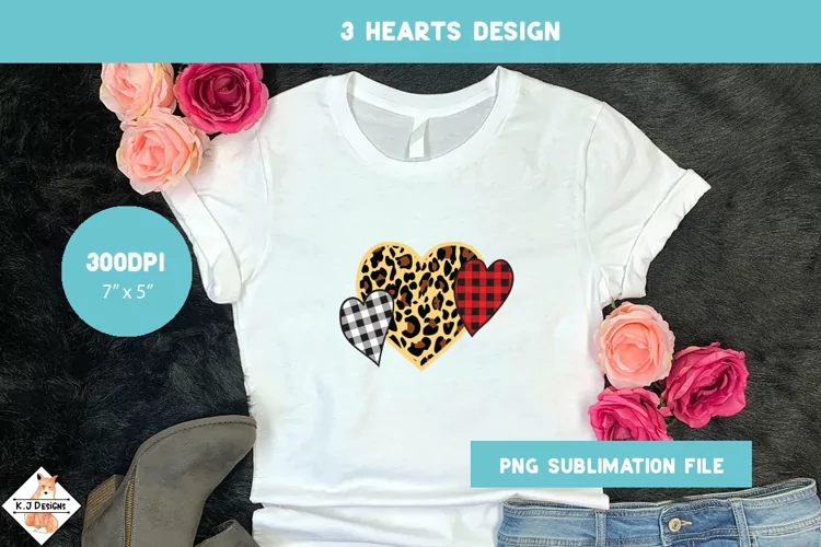 3 Hearts Leopard and Plaid Sublimation Design