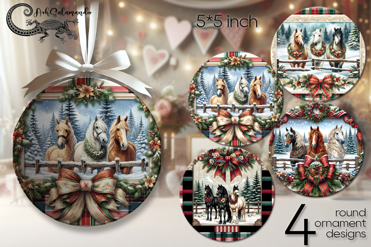 Country Christmas | horse round ornaments sublimation