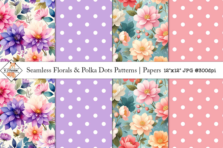 Seamless Florals & Polka Dot Patterns | Digital Papers