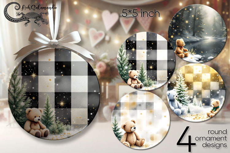 Christmas plaid | retro round ornaments sublimation PL