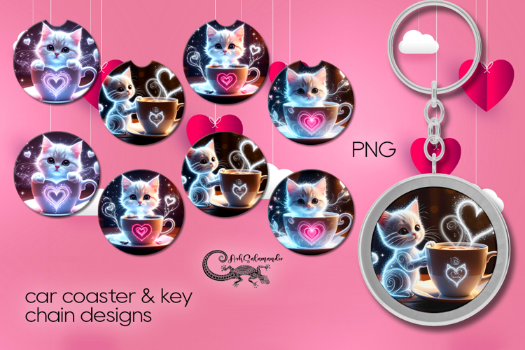 Valentine coffee | love 4 car coaster & 4 key chain designs