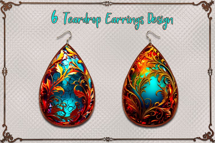 Hanging Earrings I 6 Teardrop Earrings Design, PNG example image 1