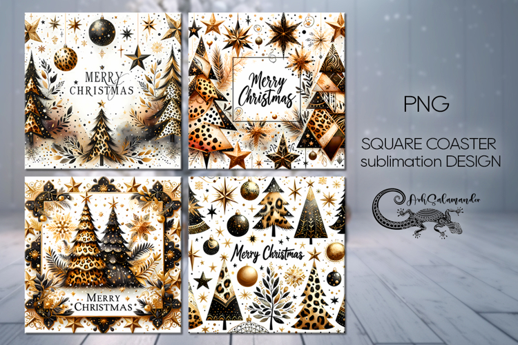 Christmas tree | 4 square coaster sublimation designs PL
