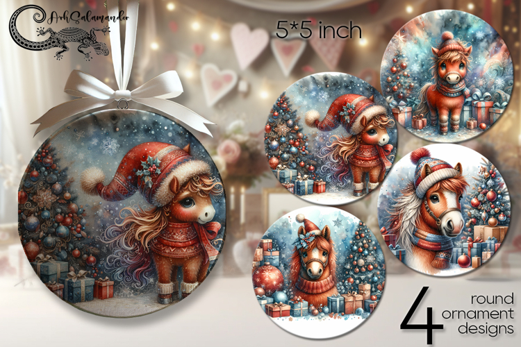 Christmas horse | retro round ornaments sublimation PL
