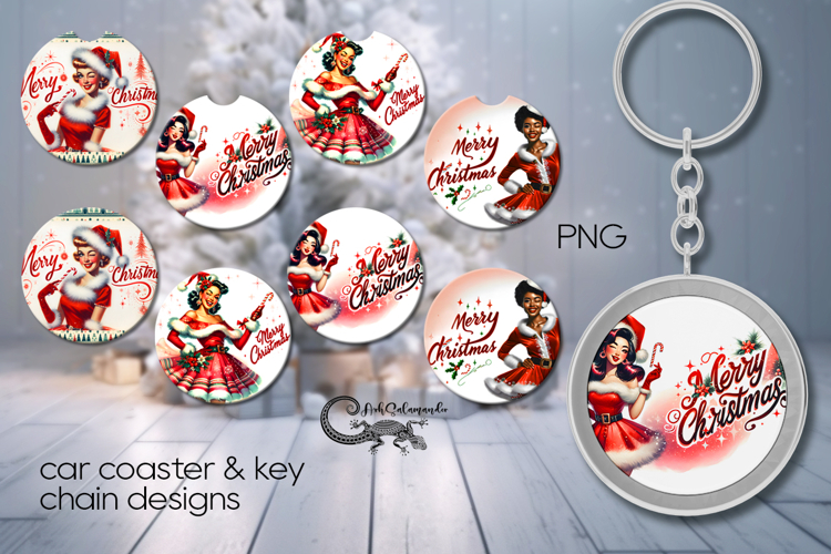 Christmas plaid | 4 xmas Car coaster & 4 key chain designs P