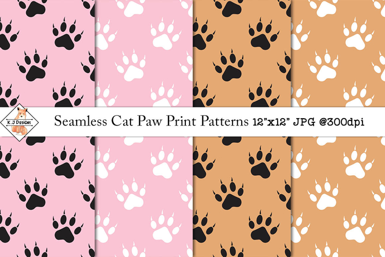 Seamless Cat Paw Print Patterns | Digital Papers