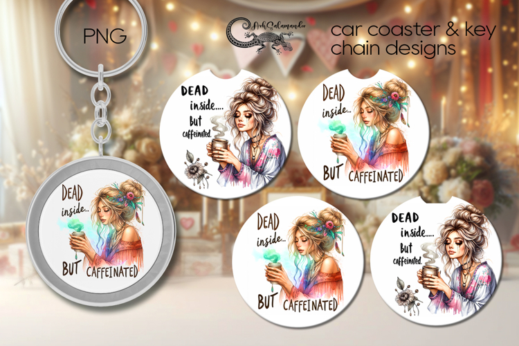 Coffee girl | Car coaster & key chain sublimation design PL
