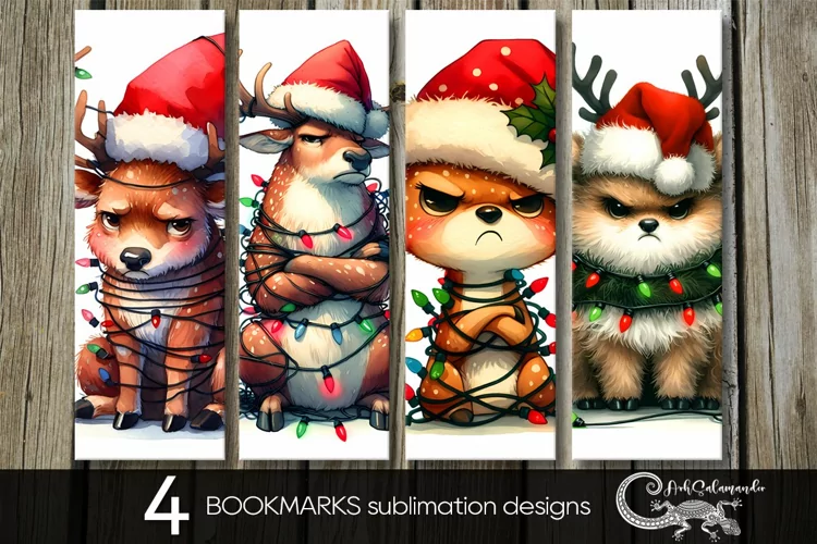 Christmas deer | funny Xmas bookmarks sublimation design PL