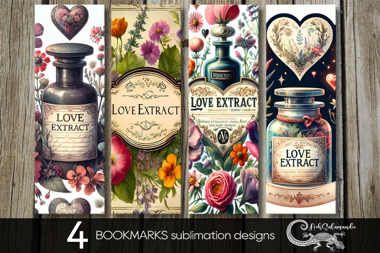 Vintage love | valentine bookmarks sublimation design PL example image 1