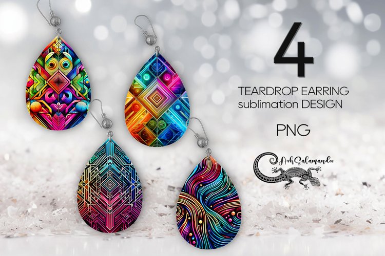 Abstract bright earring | Teardrop sublimation design PLUS example image 1
