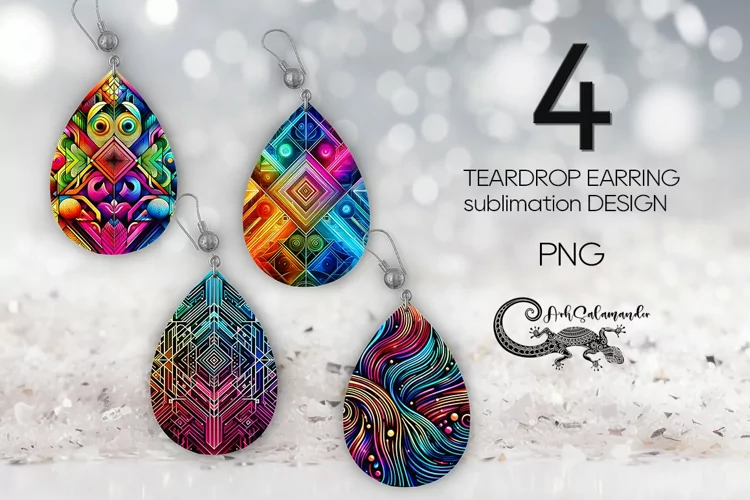 Abstract bright earring | Teardrop sublimation design PLUS