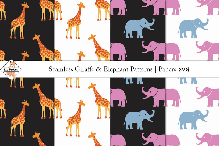 Seamless Giraffe & Elephant Patterns SVG